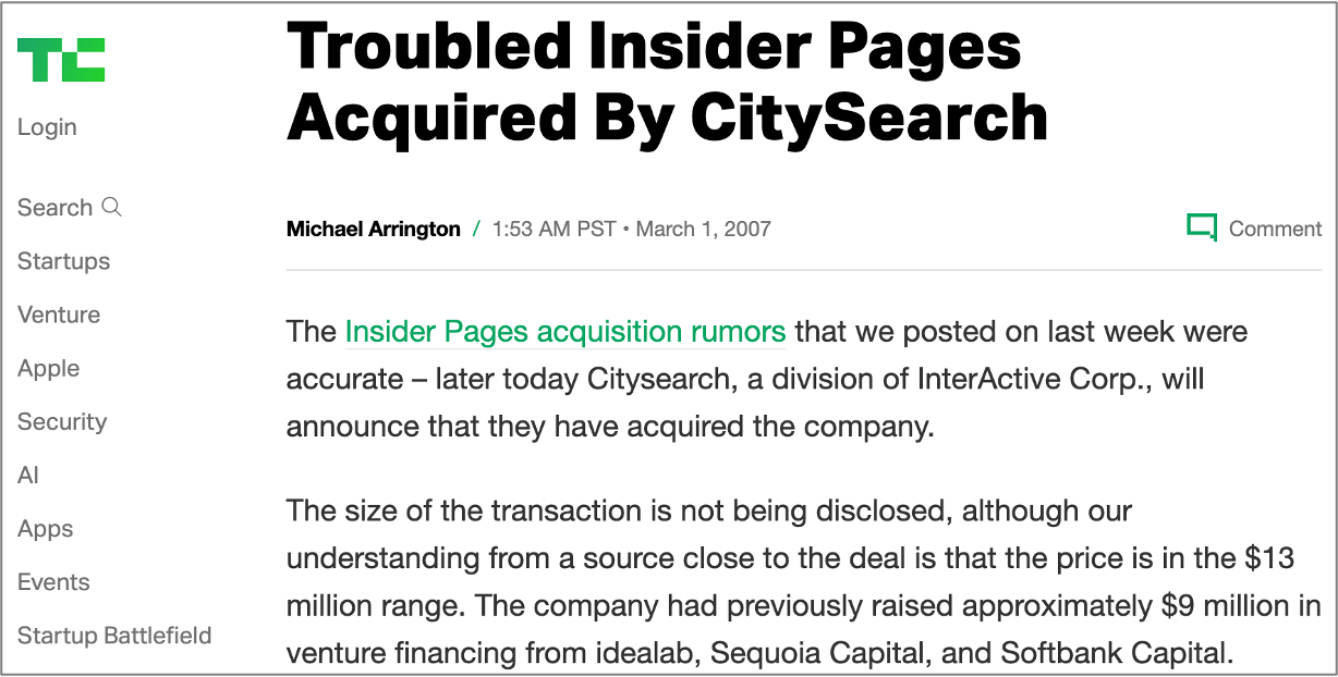 InsiderPages Acquired by CitySearch